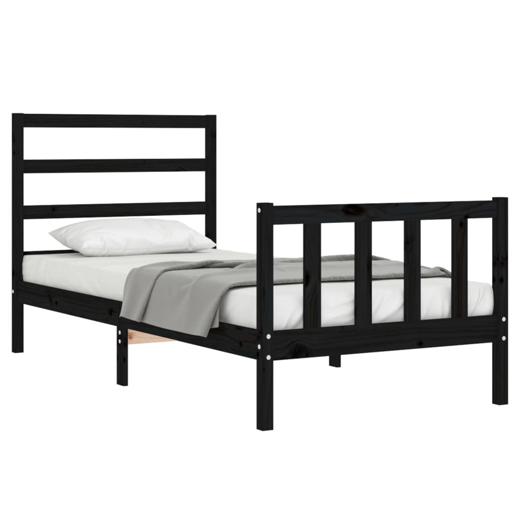 Cadre de lit sans matelas noir bois de pin massif - XIOS
