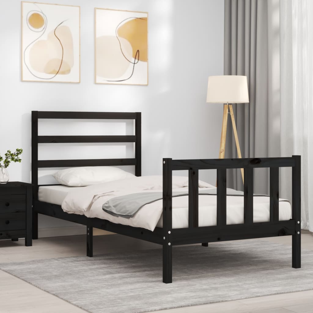 Cadre de lit sans matelas noir bois de pin massif - XIOS