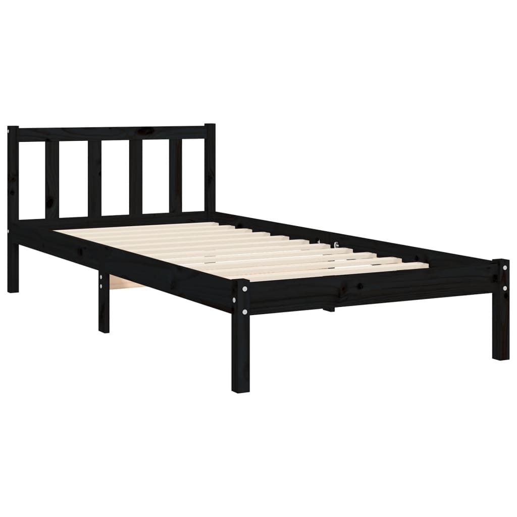 Cadre de lit sans matelas noir bois de pin massif - XIOS