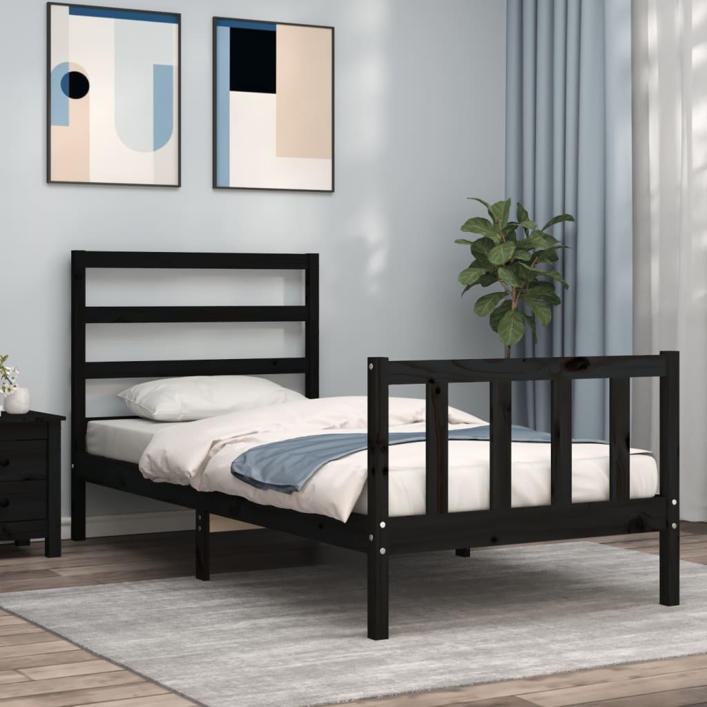 Cadre de lit sans matelas noir bois de pin massif - XIOS