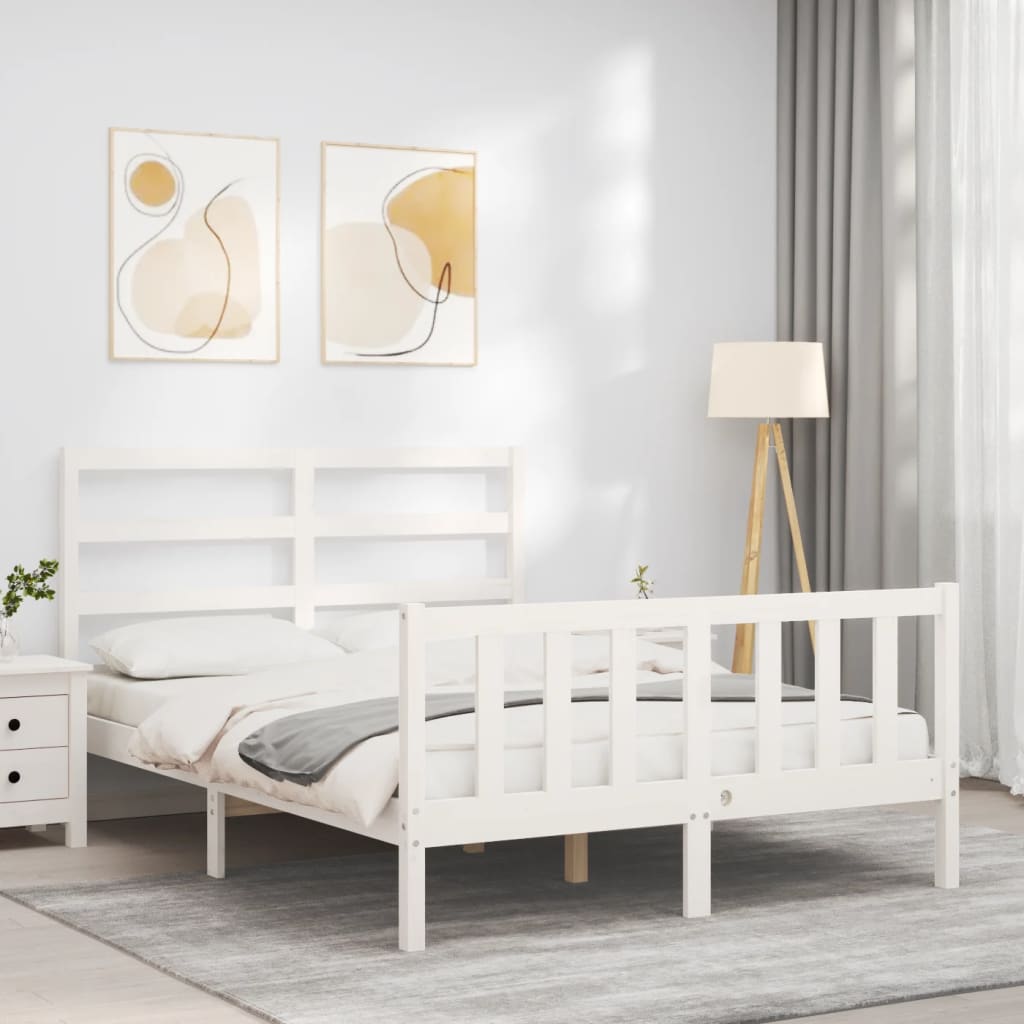 Cadre de lit sans matelas blanc bois de pin massif - XIOS