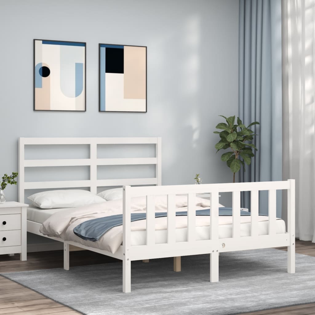 Cadre de lit sans matelas blanc bois de pin massif - XIOS