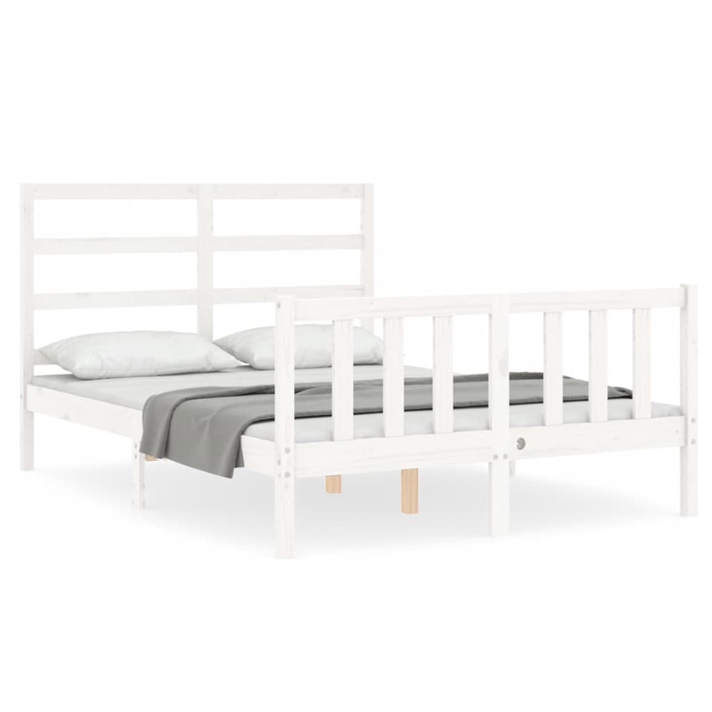 Cadre de lit sans matelas blanc 140x190 cm bois de pin massif - XIOS