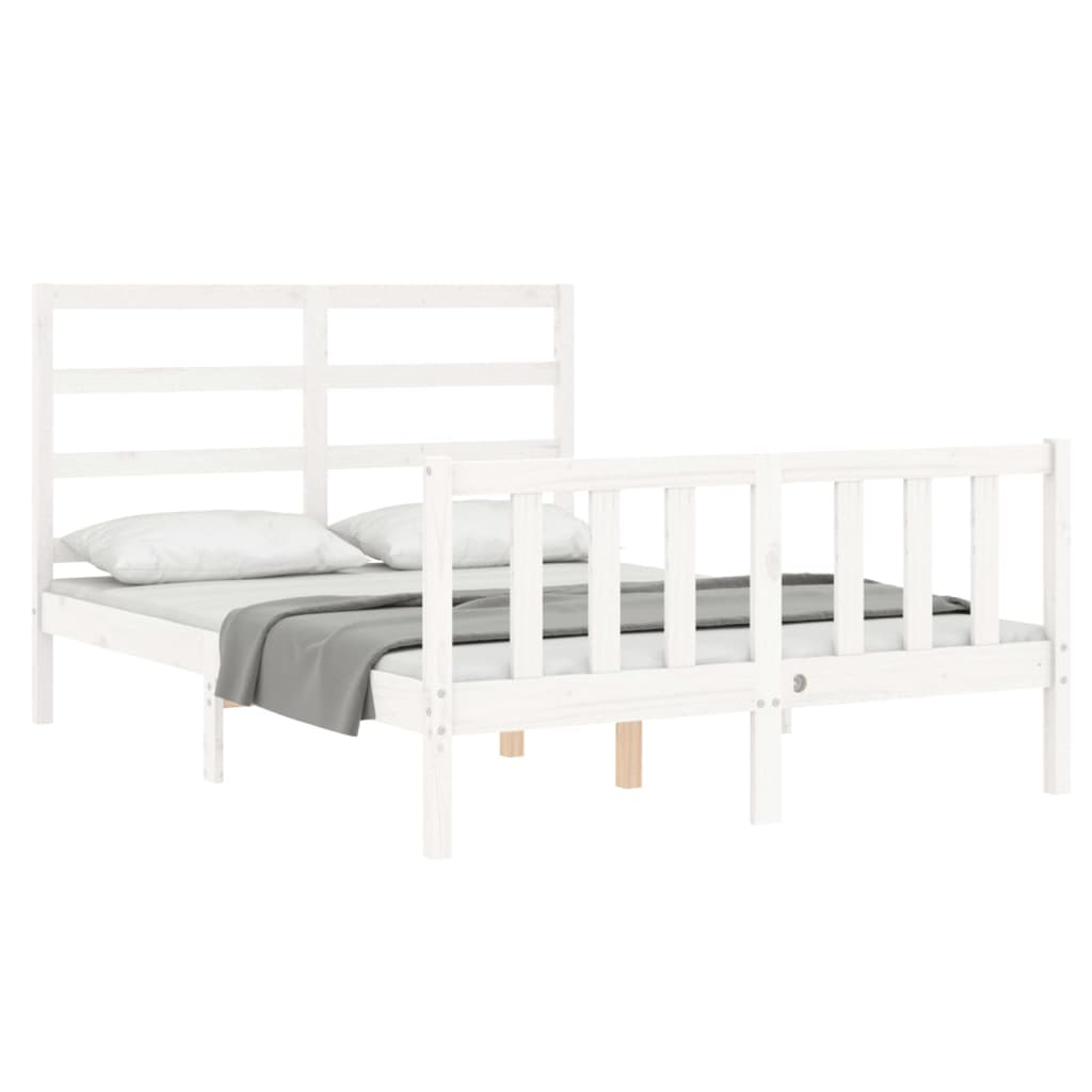 Cadre de lit sans matelas blanc 140x190 cm bois de pin massif - XIOS