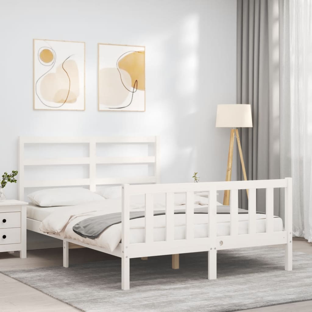 Cadre de lit sans matelas blanc 140x200 cm bois de pin massif - XIOS
