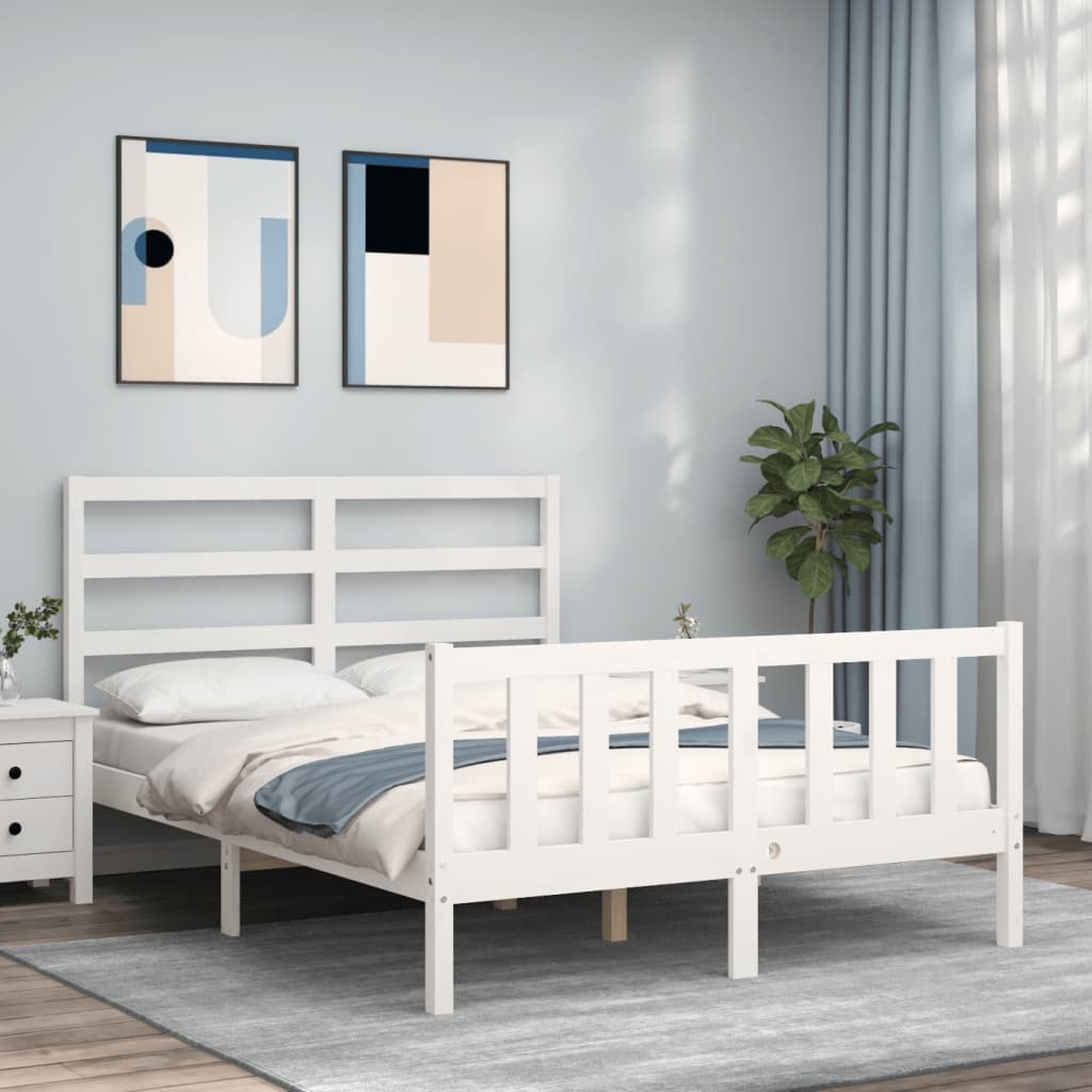 Cadre de lit sans matelas blanc 140x200 cm bois de pin massif - XIOS