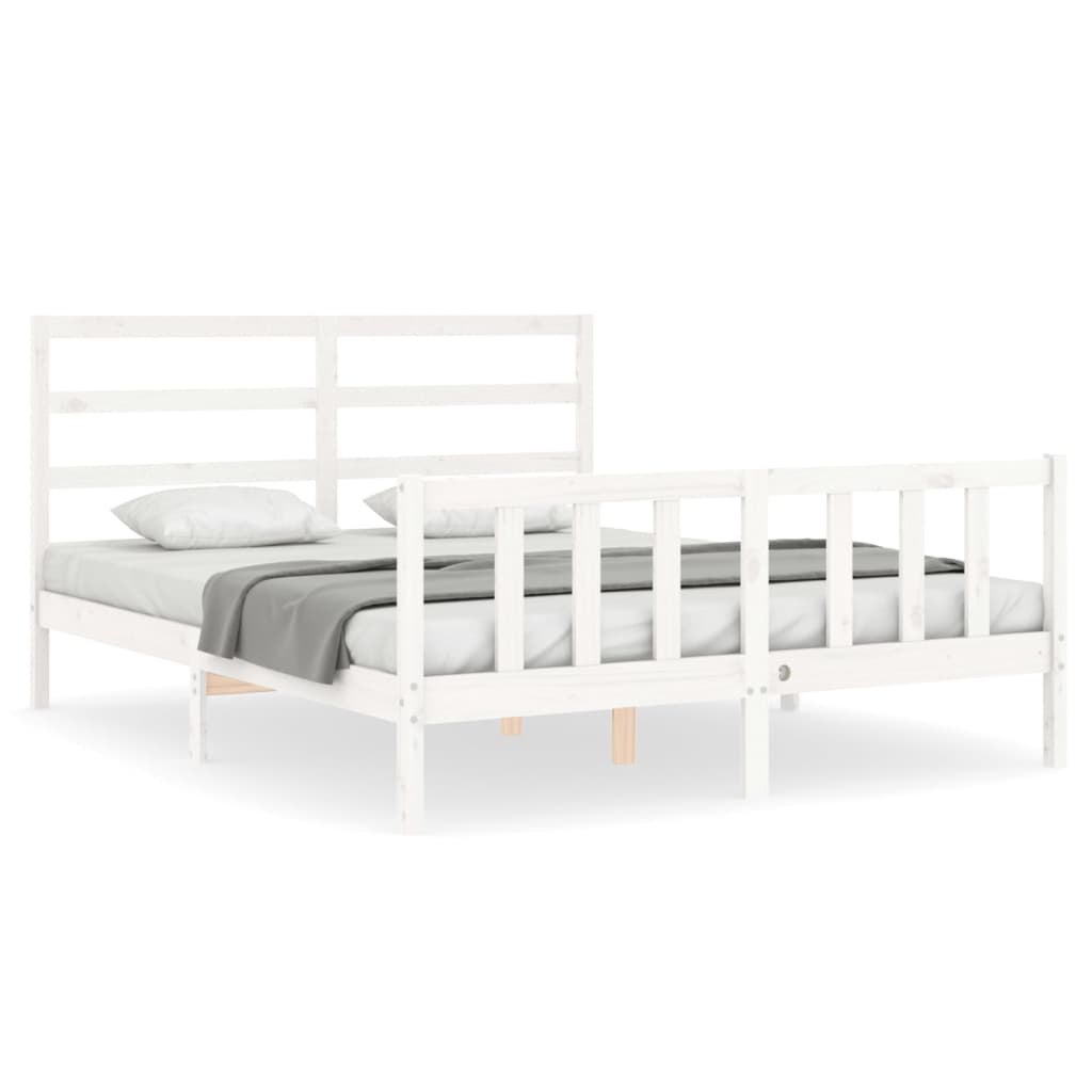 Cadre de lit sans matelas blanc 160x200 cm bois de pin massif - XIOS