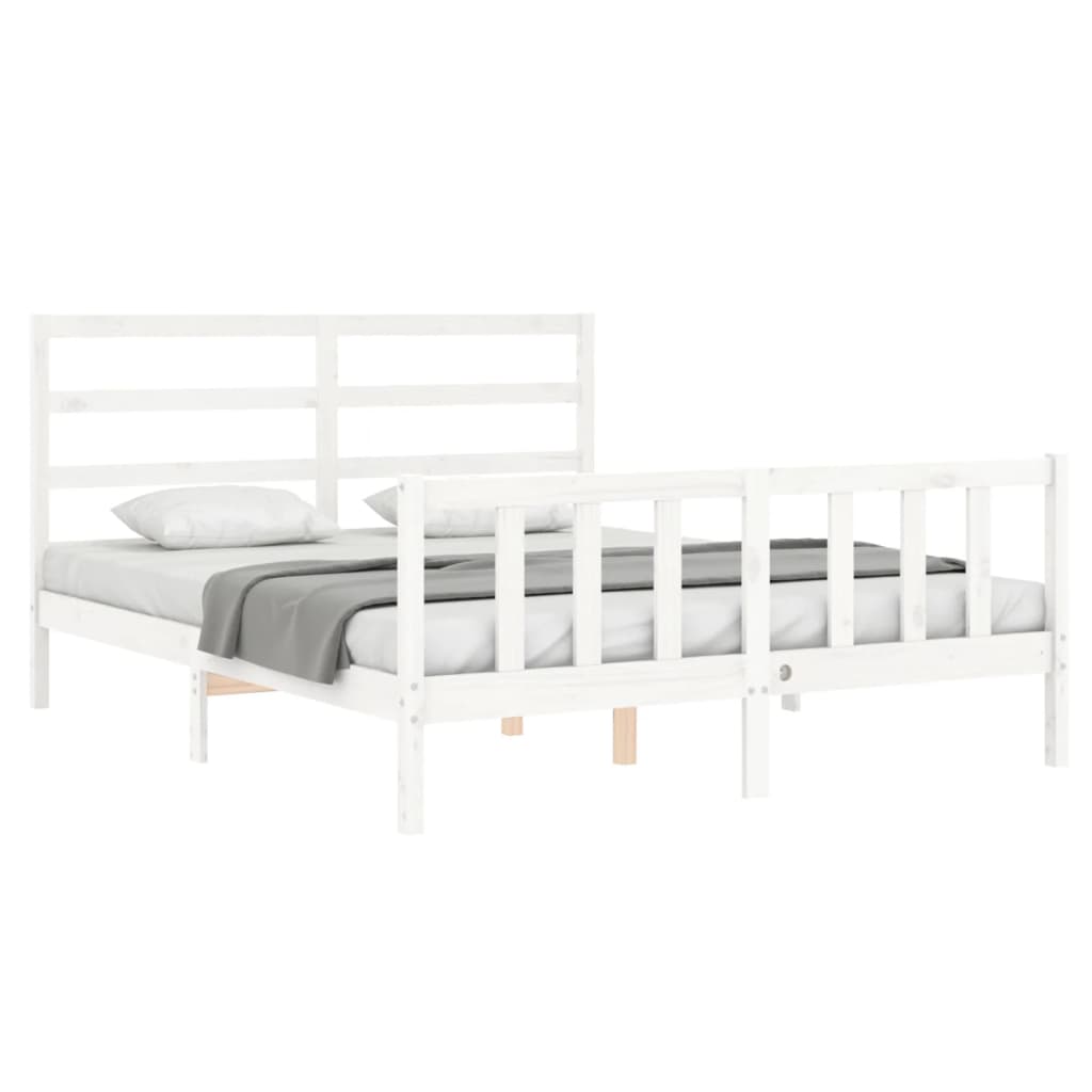 Cadre de lit sans matelas blanc 160x200 cm bois de pin massif - XIOS