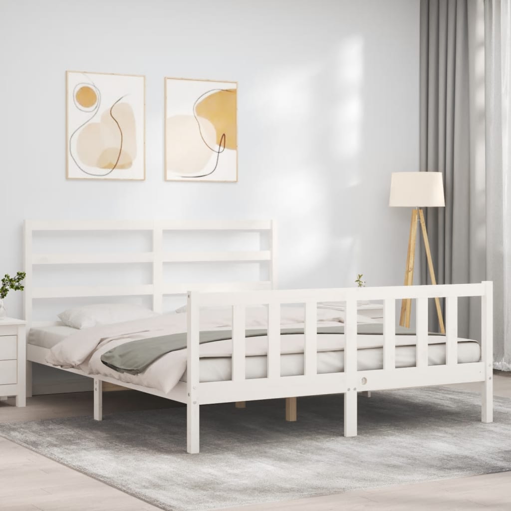 Cadre de lit sans matelas blanc 160x200 cm bois de pin massif - XIOS