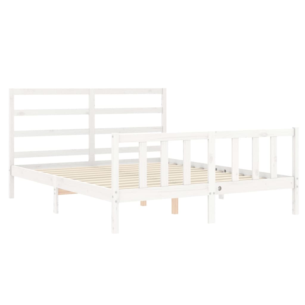Cadre de lit sans matelas blanc 160x200 cm bois de pin massif - XIOS