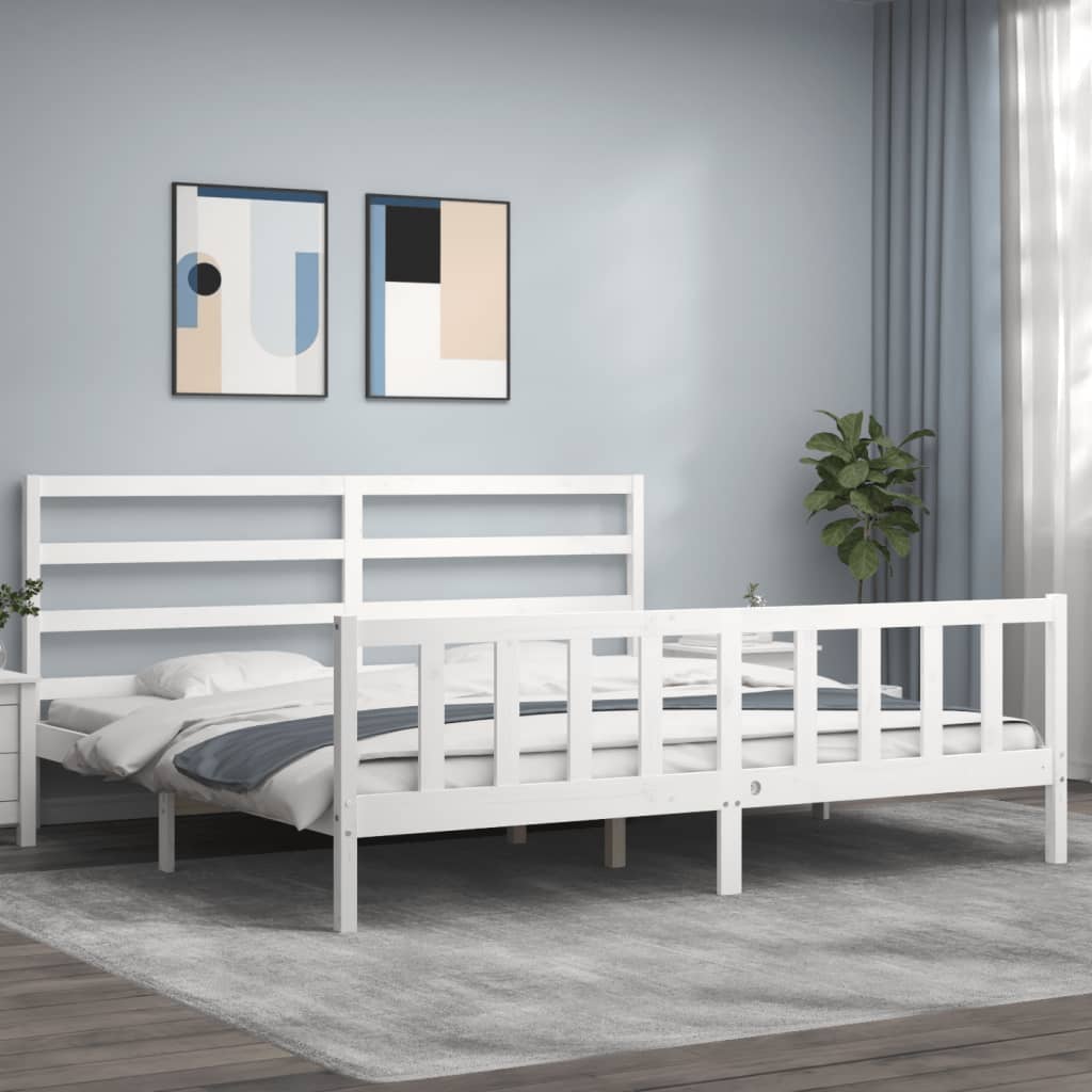 Cadre de lit sans matelas blanc 200x200 cm bois massif de pin - XIOS