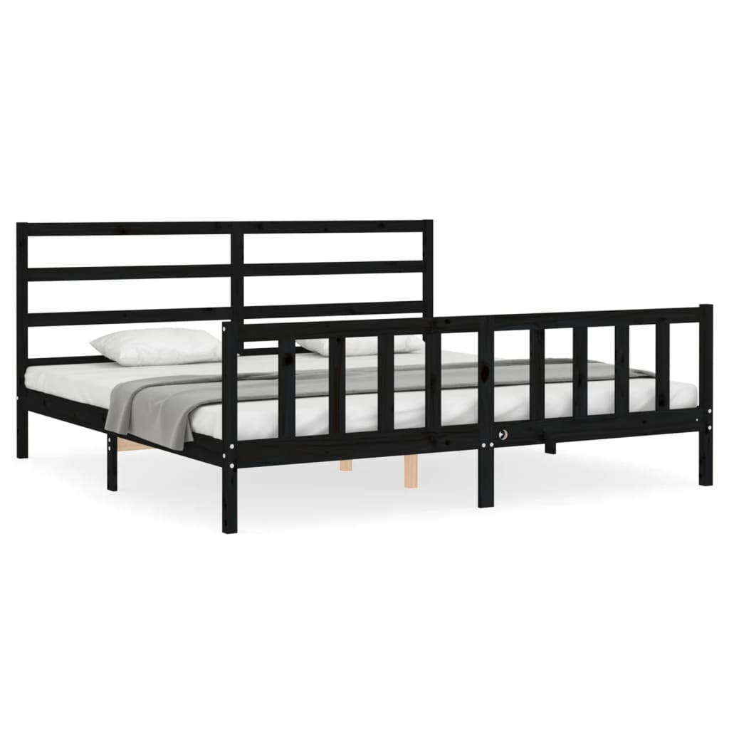Cadre de lit sans matelas noir 200x200 cm bois massif de pin - XIOS