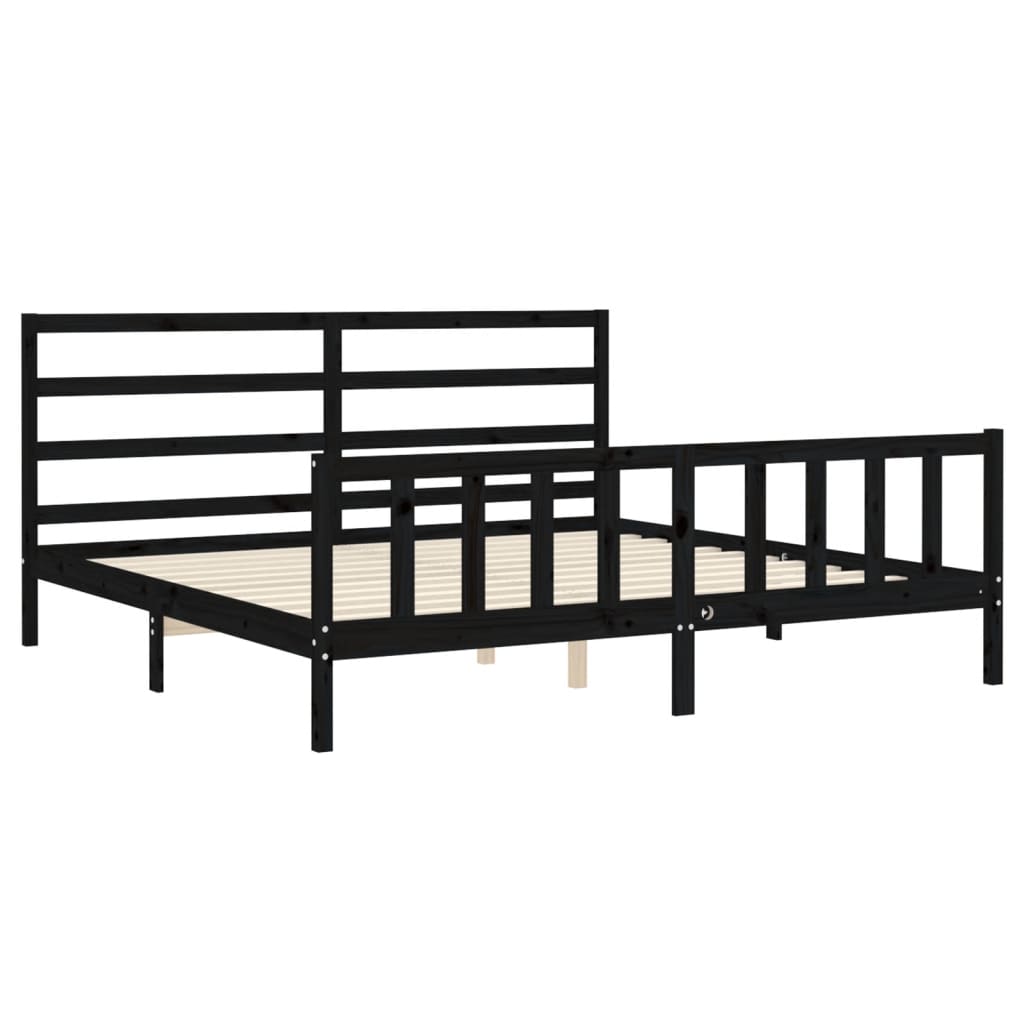 Cadre de lit sans matelas noir 200x200 cm bois massif de pin - XIOS