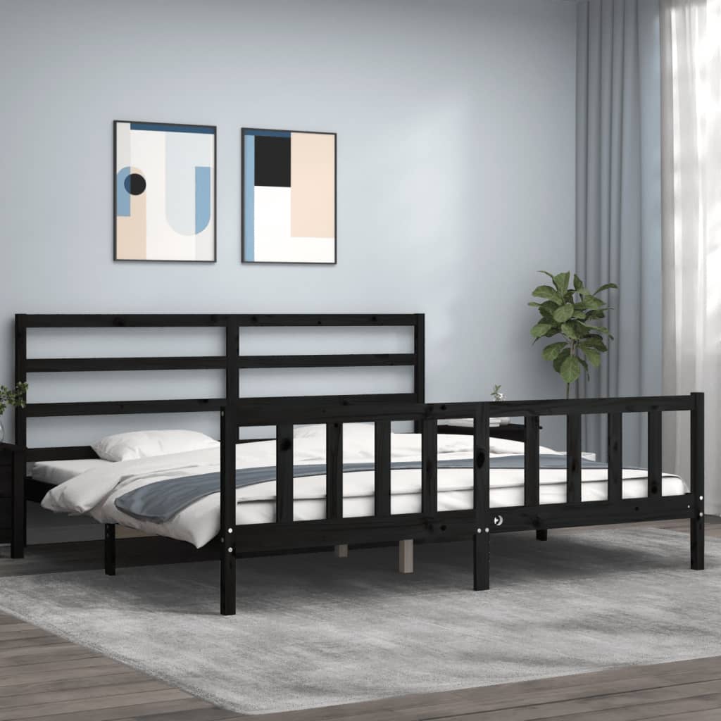 Cadre de lit sans matelas noir 200x200 cm bois massif de pin - XIOS