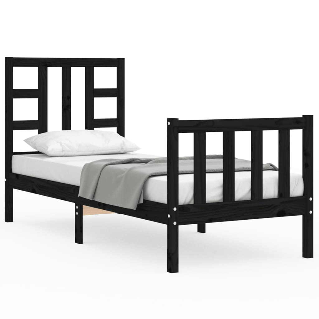 Cadre de lit sans matelas noir bois de pin massif - XIOS
