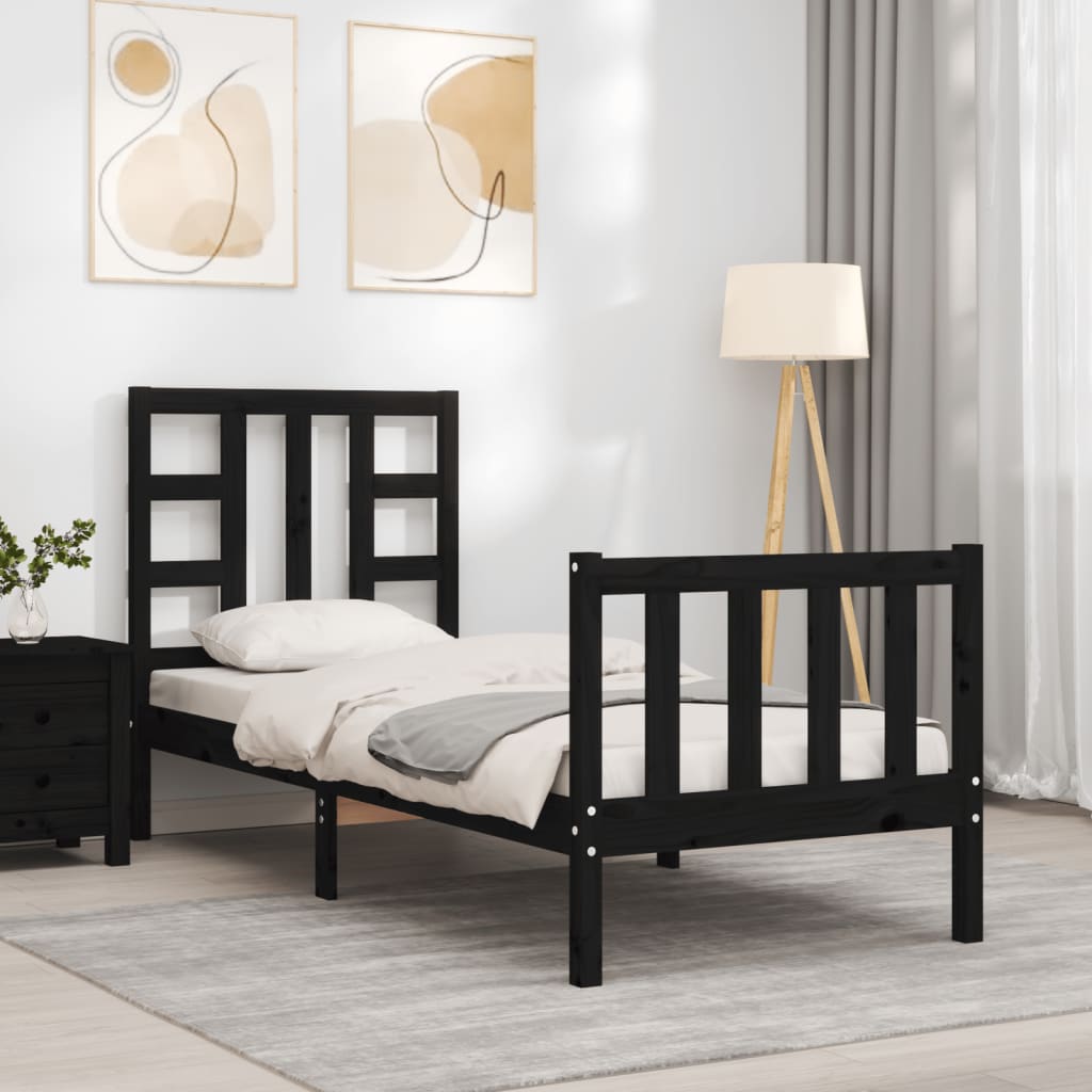 Cadre de lit sans matelas noir bois de pin massif - XIOS