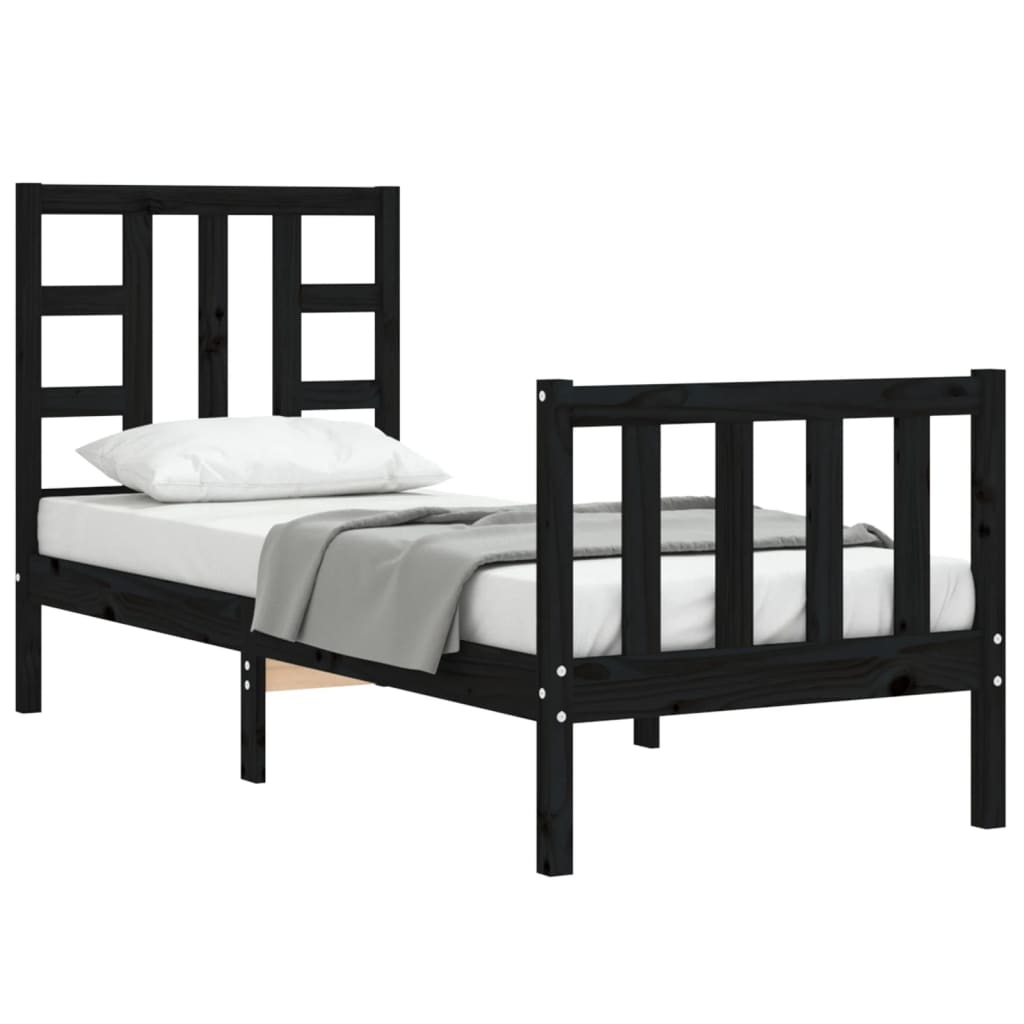 Cadre de lit sans matelas noir bois de pin massif - XIOS