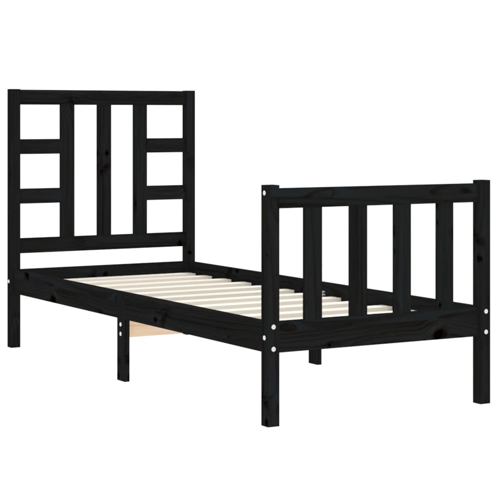 Cadre de lit sans matelas noir bois de pin massif - XIOS