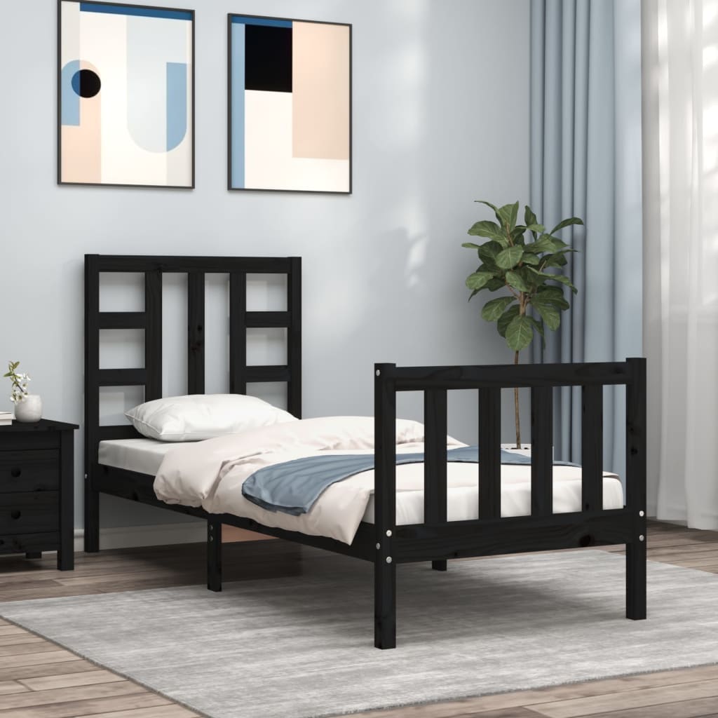 Cadre de lit sans matelas noir bois de pin massif - XIOS