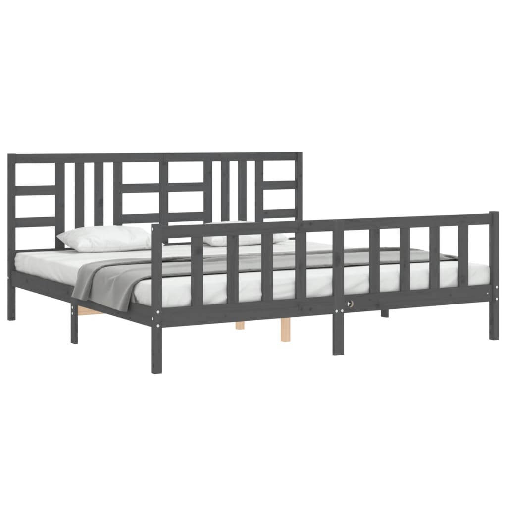 Cadre de lit sans matelas gris 200x200 cm bois massif de pin - XIOS