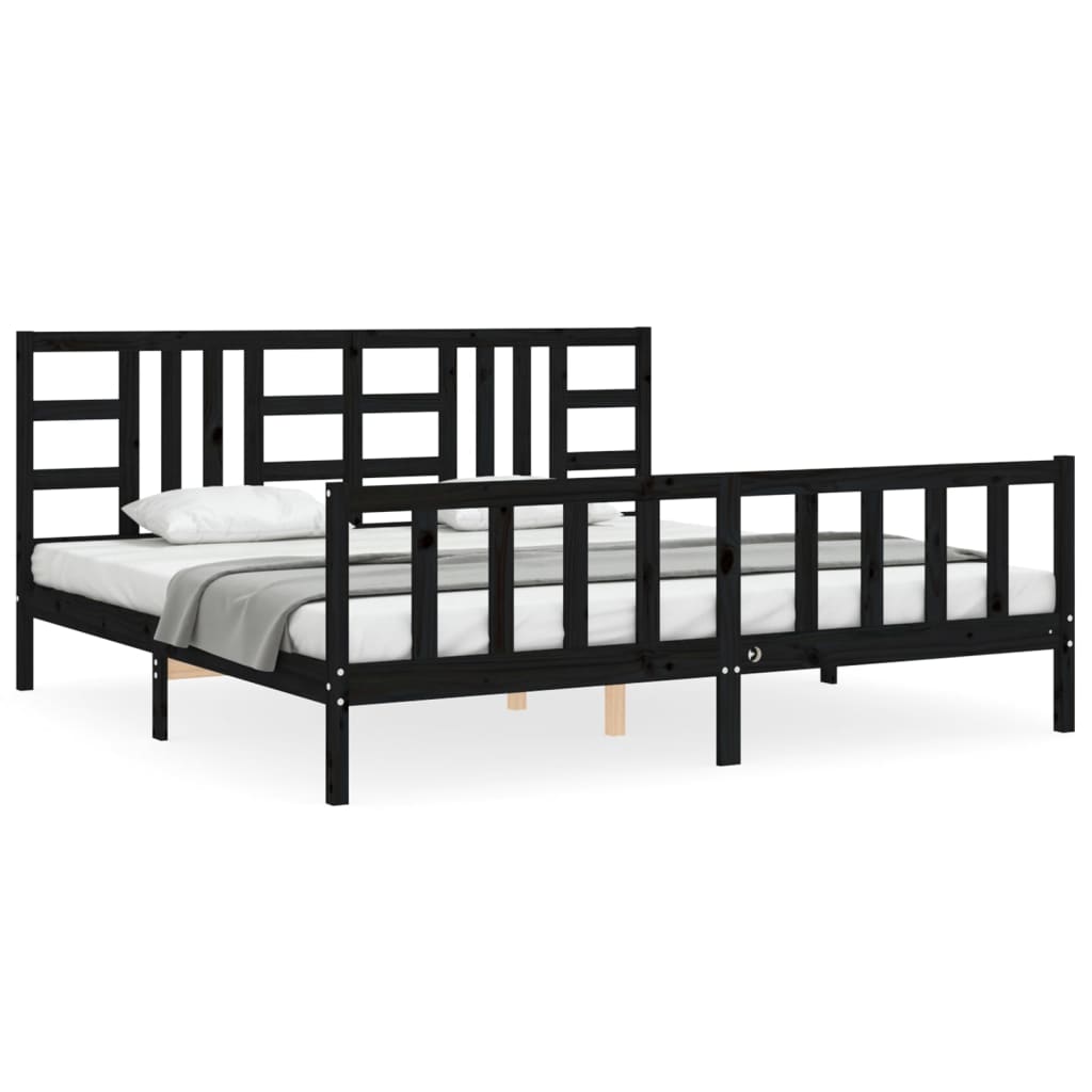 Cadre de lit sans matelas noir 200x200 cm bois massif de pin - XIOS