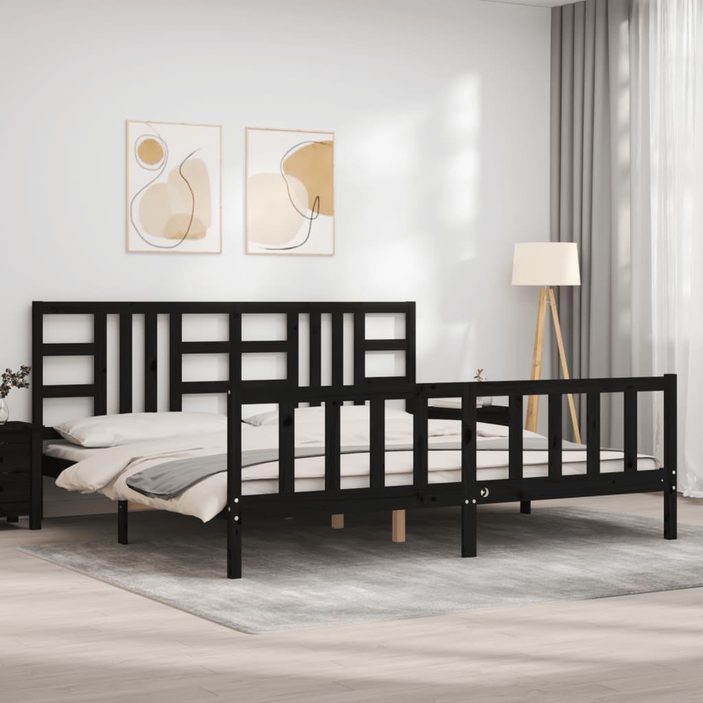 Cadre de lit sans matelas noir 200x200 cm bois massif de pin - XIOS