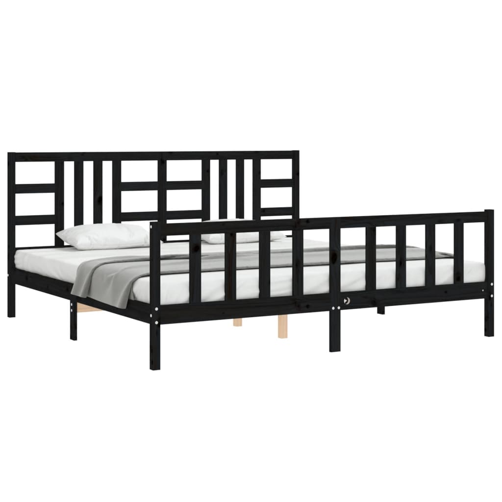 Cadre de lit sans matelas noir 200x200 cm bois massif de pin - XIOS