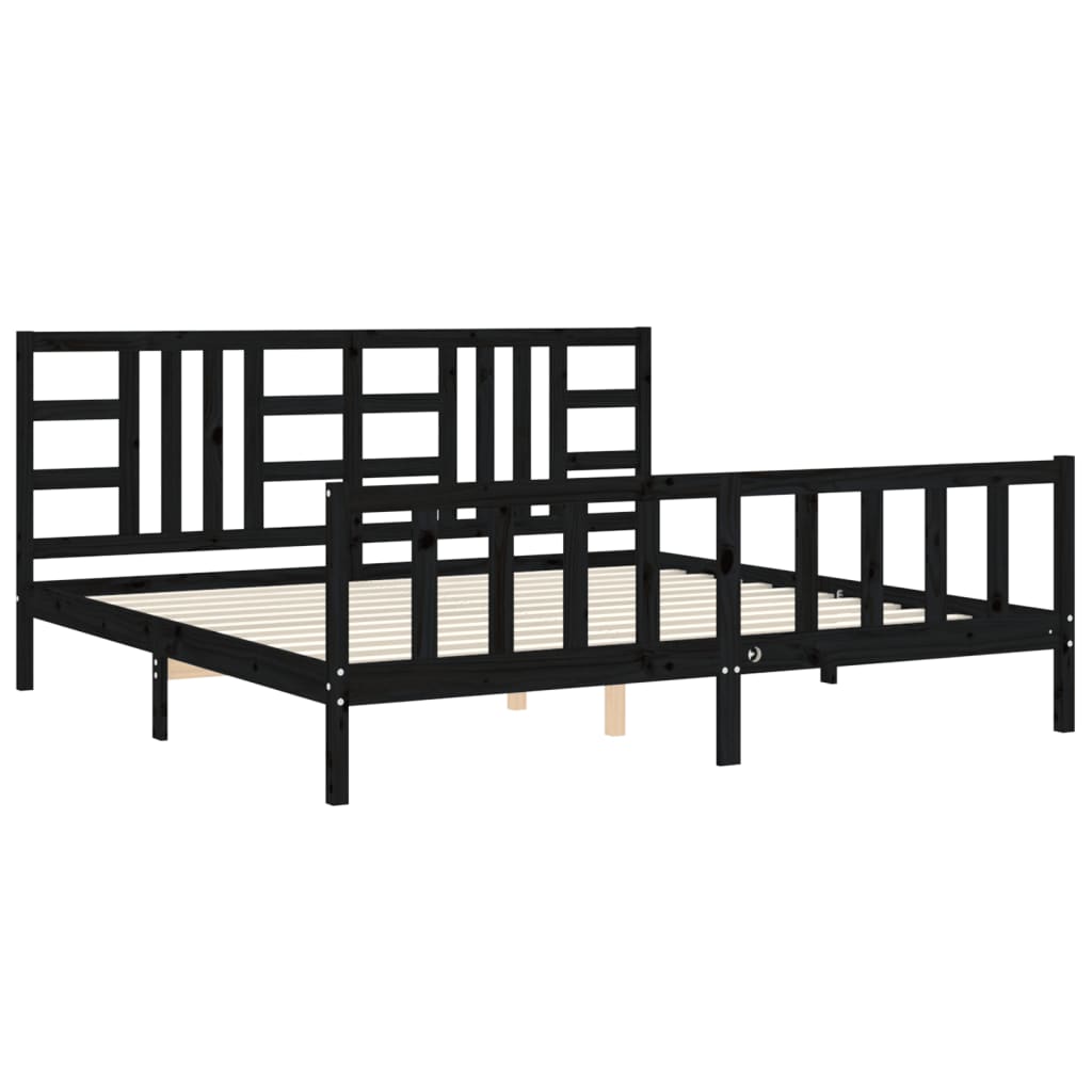Cadre de lit sans matelas noir 200x200 cm bois massif de pin - XIOS