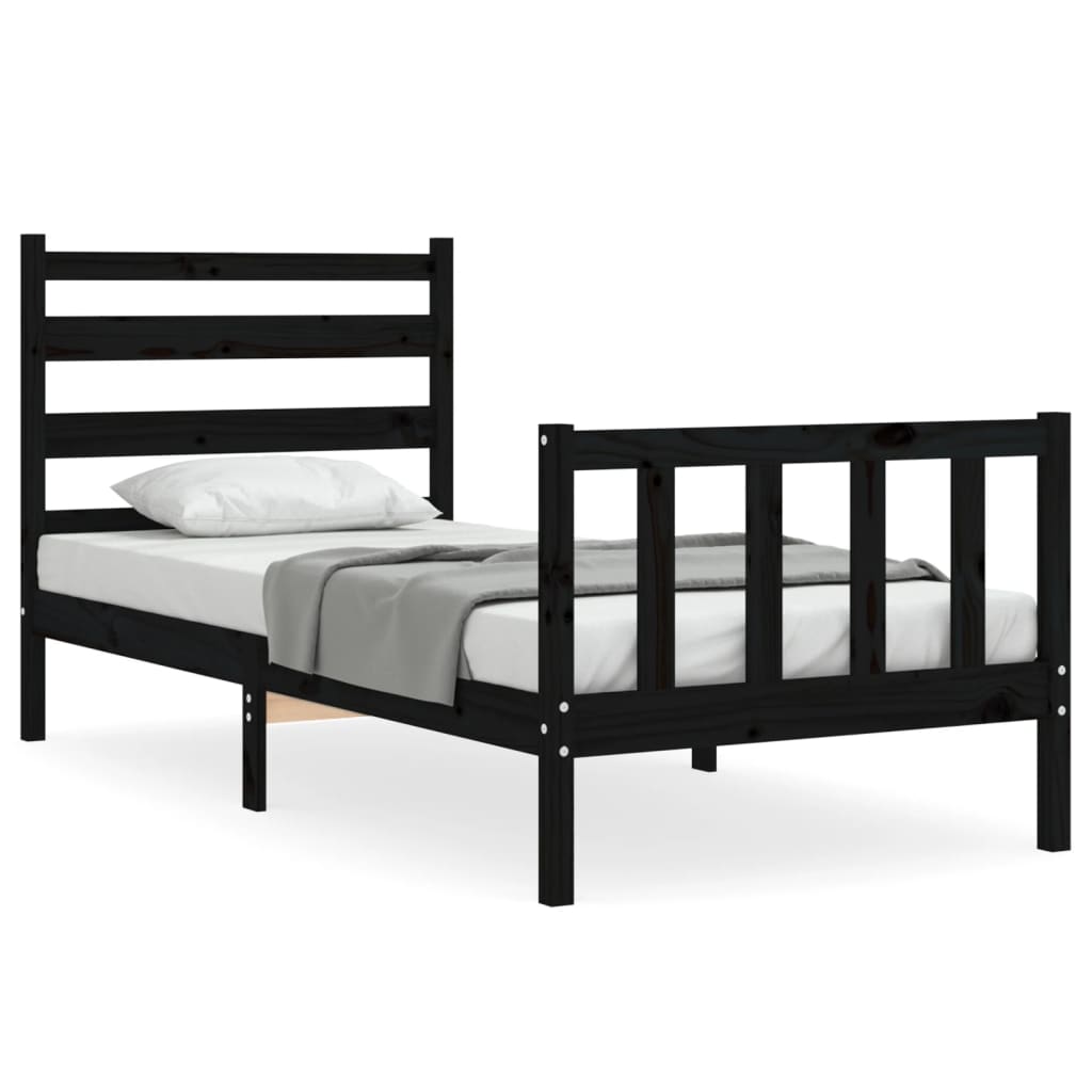 Cadre de lit sans matelas noir bois de pin massif - XIOS
