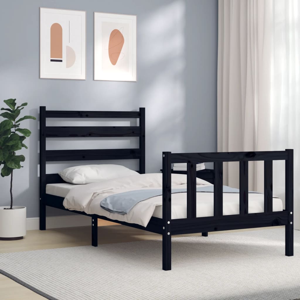 Cadre de lit sans matelas noir bois de pin massif - XIOS
