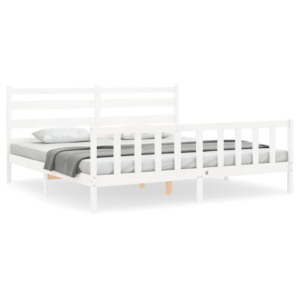 Cadre de lit sans matelas blanc 200x200 cm bois massif de pin - XIOS