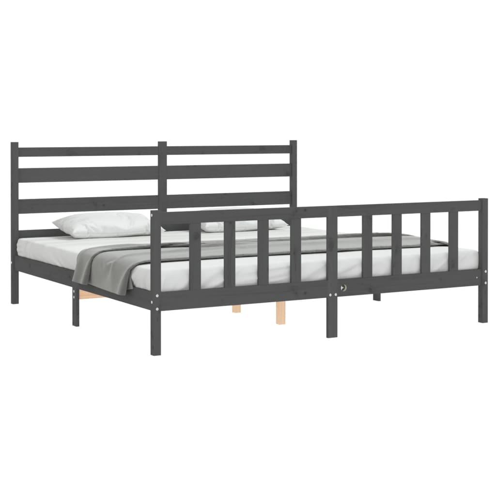 Cadre de lit sans matelas gris 200x200 cm bois massif de pin - XIOS