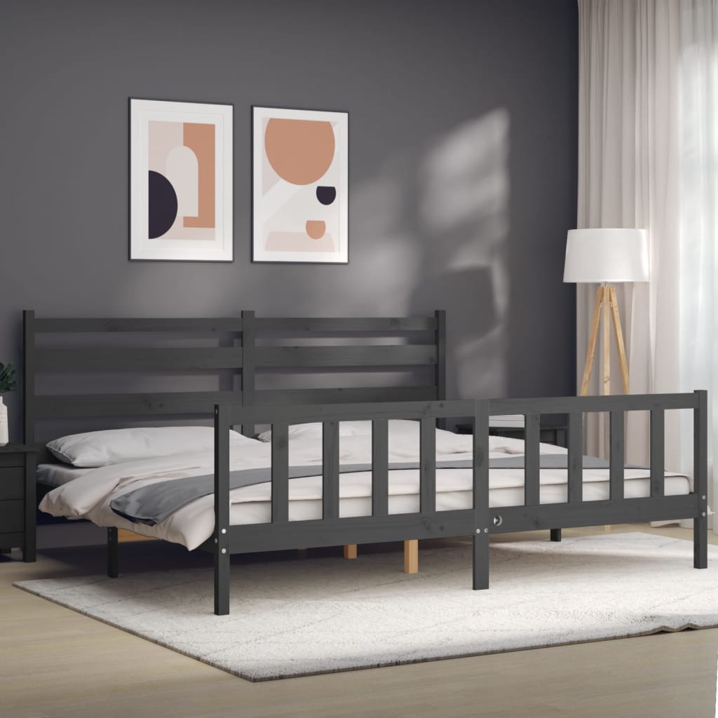 Cadre de lit sans matelas gris 200x200 cm bois massif de pin - XIOS