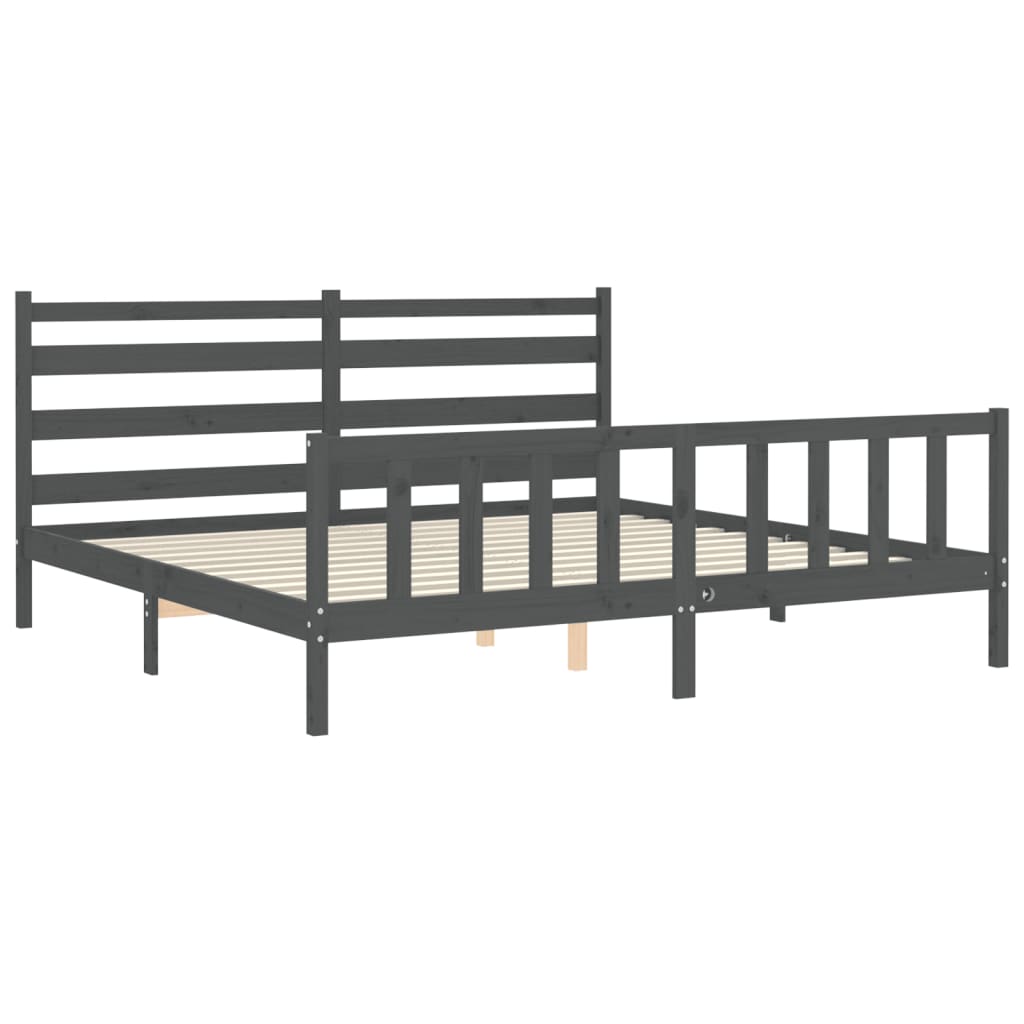 Cadre de lit sans matelas gris 200x200 cm bois massif de pin - XIOS