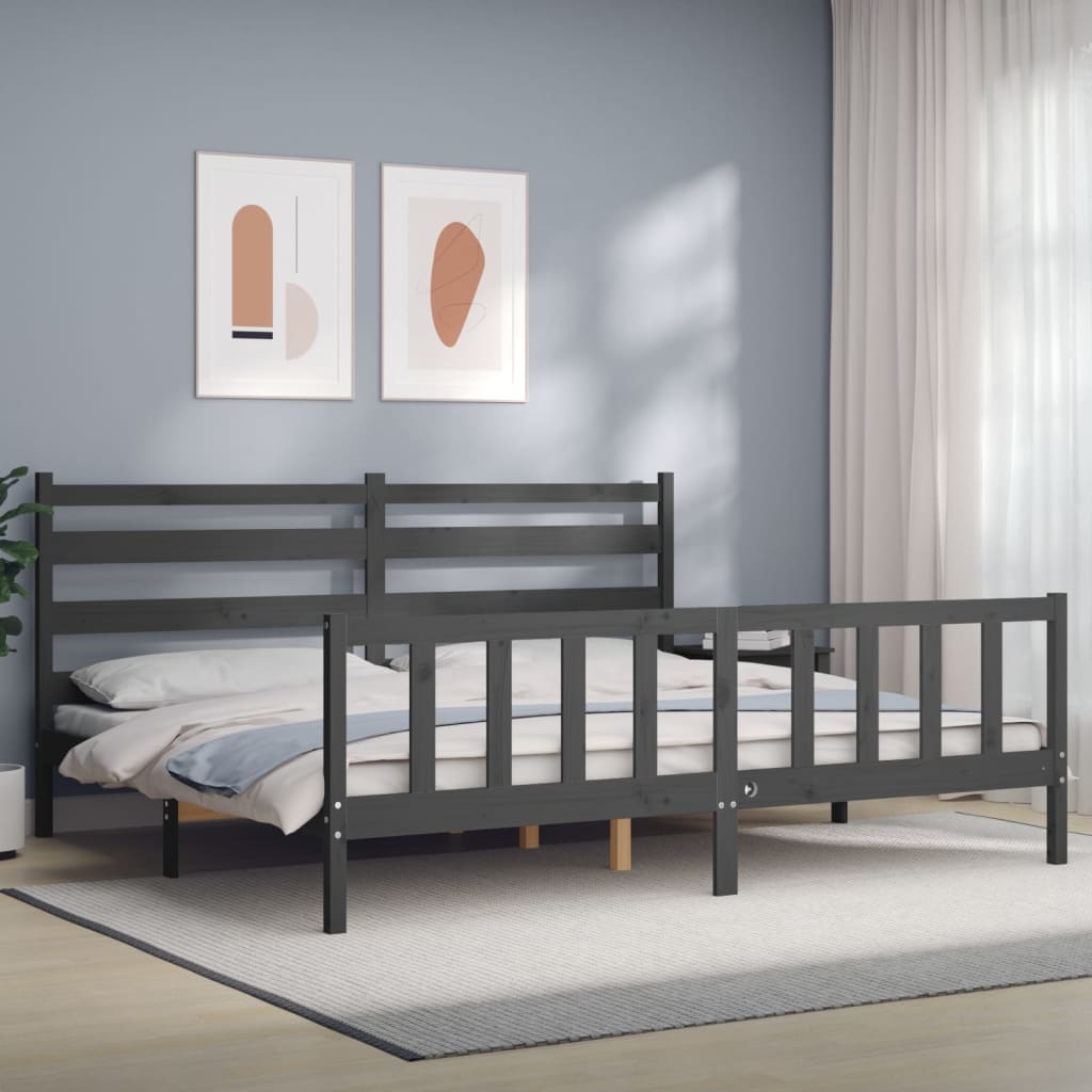 Cadre de lit sans matelas gris 200x200 cm bois massif de pin - XIOS