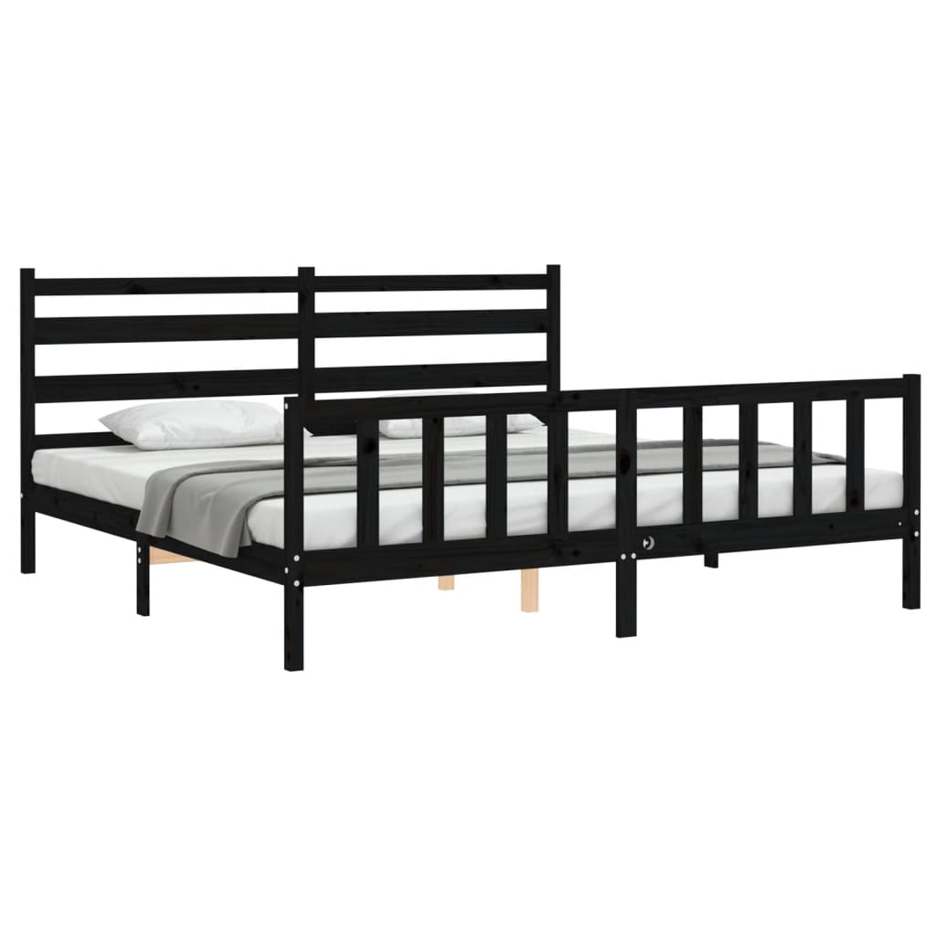 Cadre de lit sans matelas noir 200x200 cm bois massif de pin - XIOS
