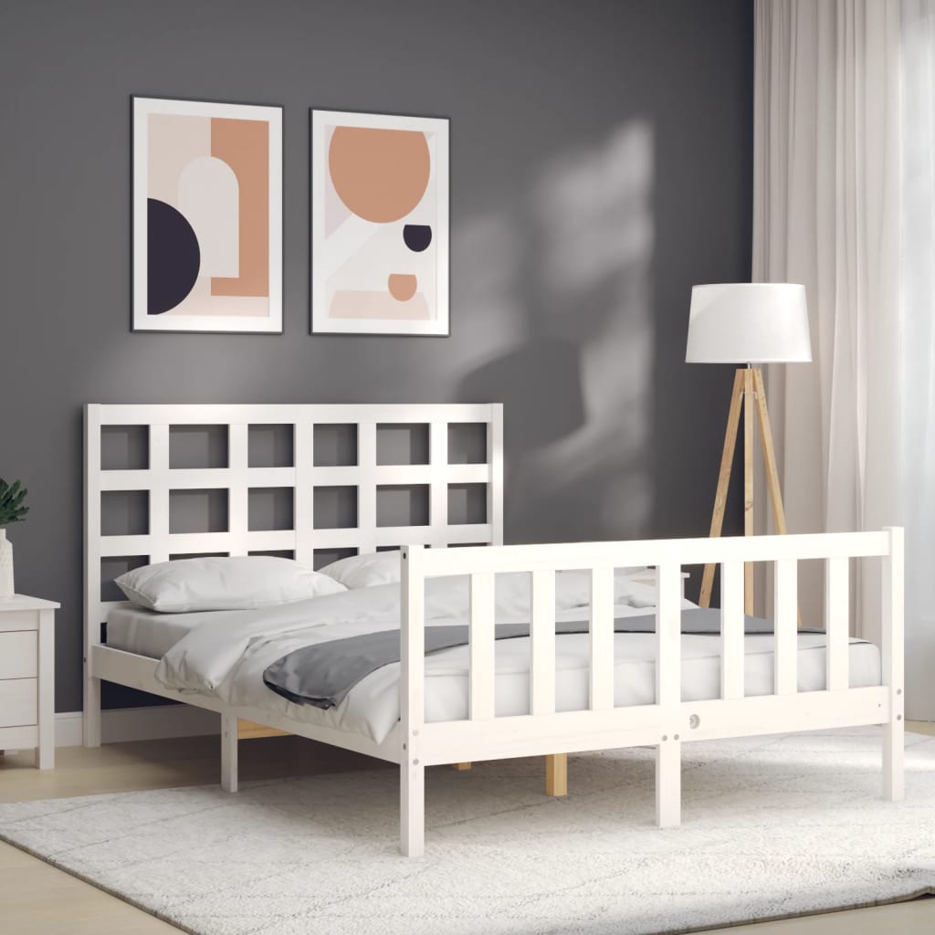 Cadre de lit sans matelas blanc 120x200 cm bois de pin massif - XIOS