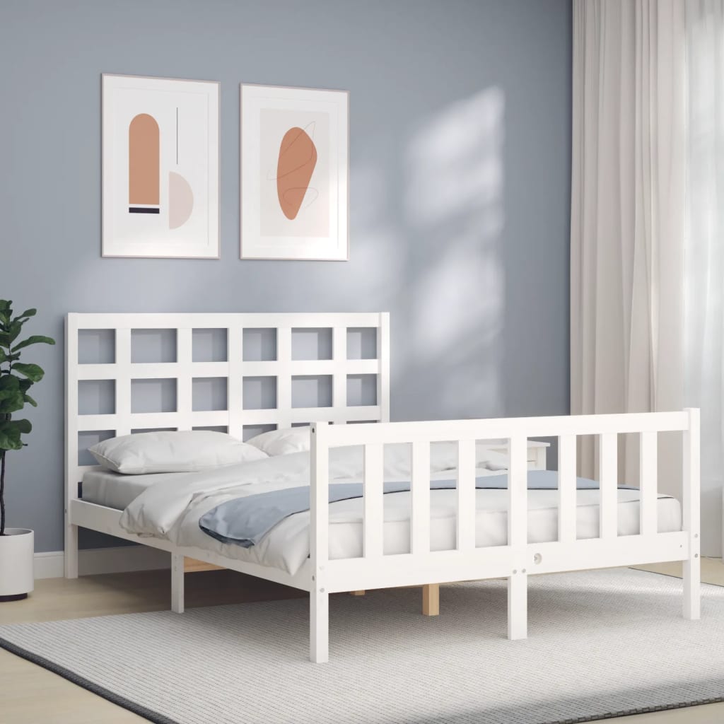 Cadre de lit sans matelas blanc 120x200 cm bois de pin massif - XIOS