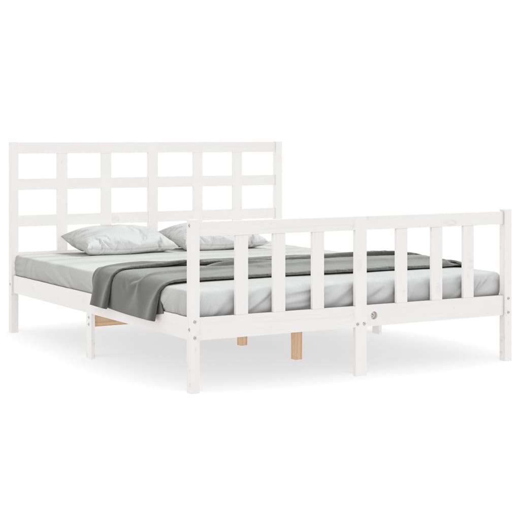 Cadre de lit sans matelas blanc 160x200 cm bois de pin massif - XIOS