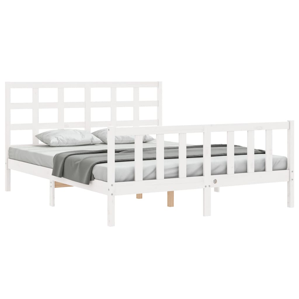 Cadre de lit sans matelas blanc 160x200 cm bois de pin massif - XIOS