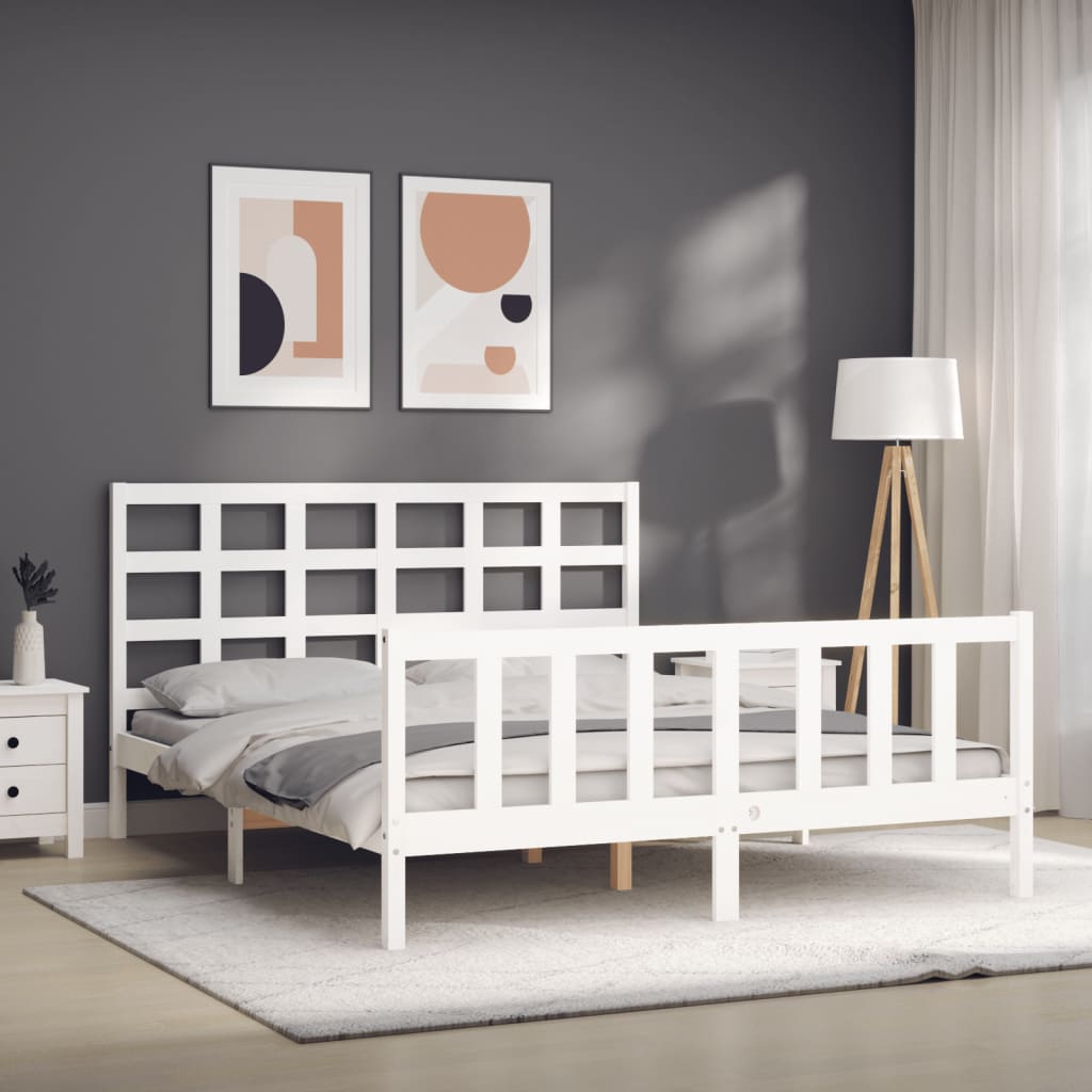 Cadre de lit sans matelas blanc 160x200 cm bois de pin massif - XIOS