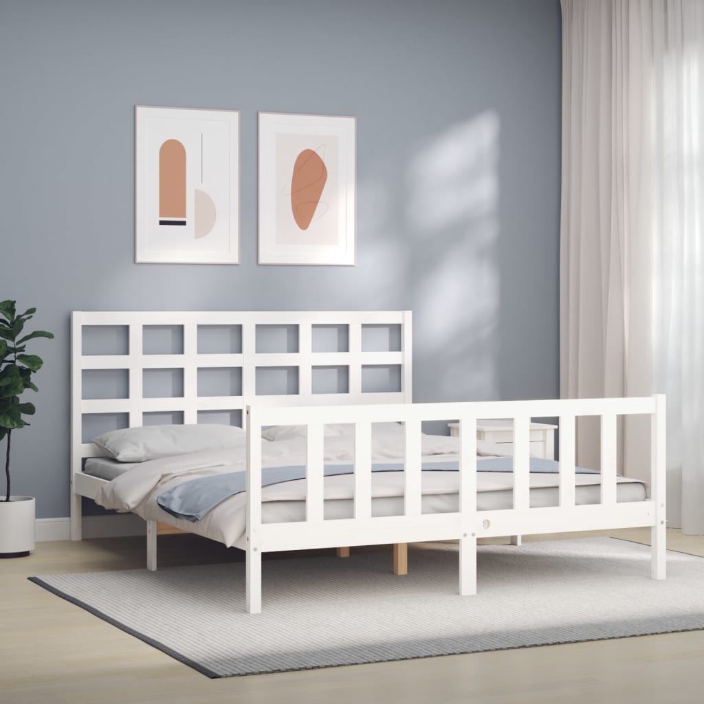 Cadre de lit sans matelas blanc 160x200 cm bois de pin massif - XIOS