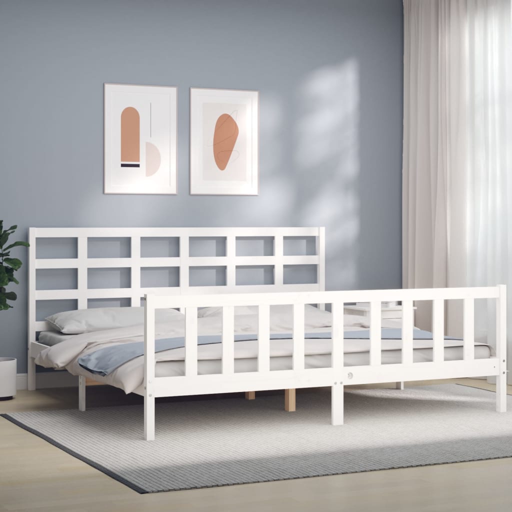 Cadre de lit sans matelas blanc 200x200 cm bois massif de pin - XIOS