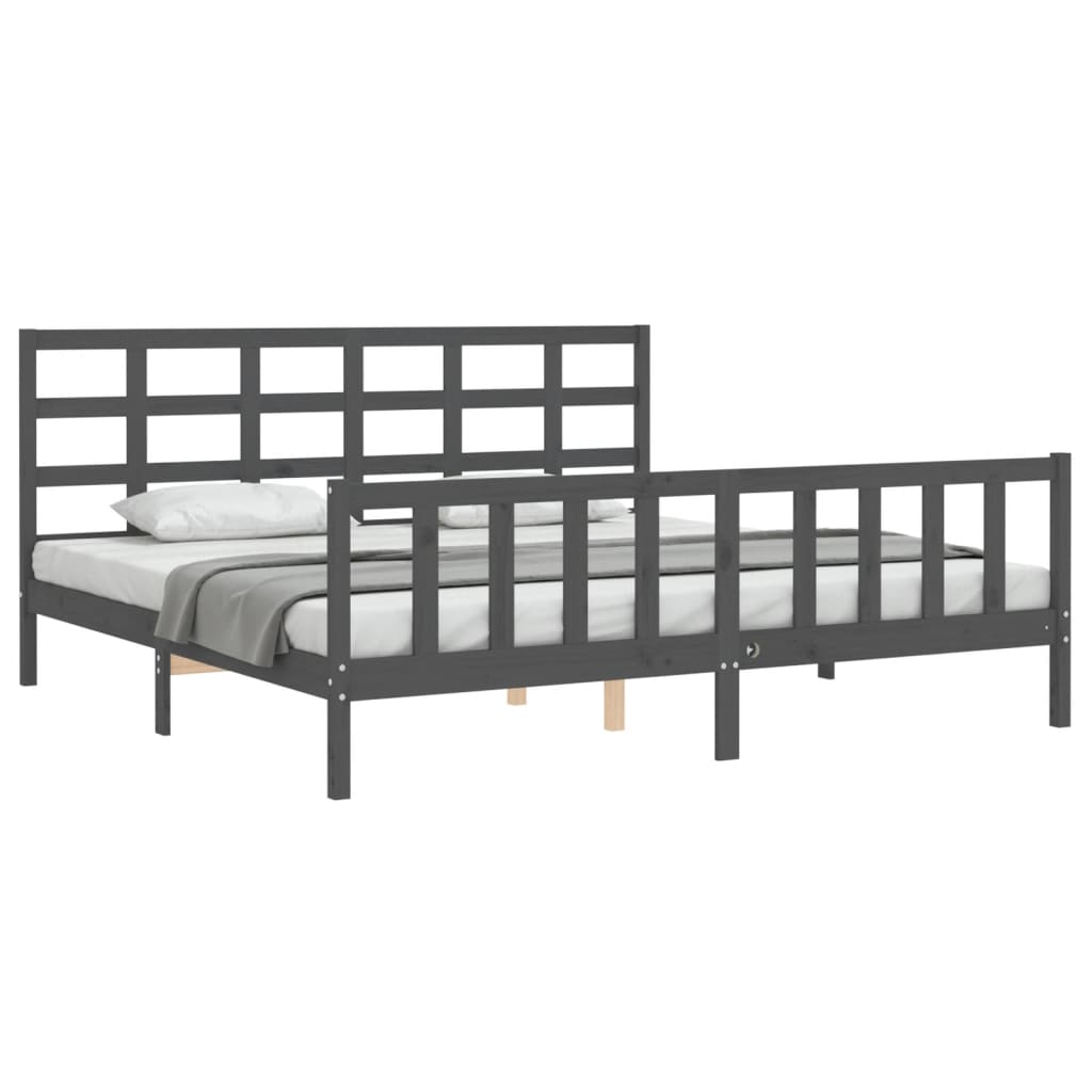 Cadre de lit sans matelas gris 200x200 cm bois massif de pin - XIOS