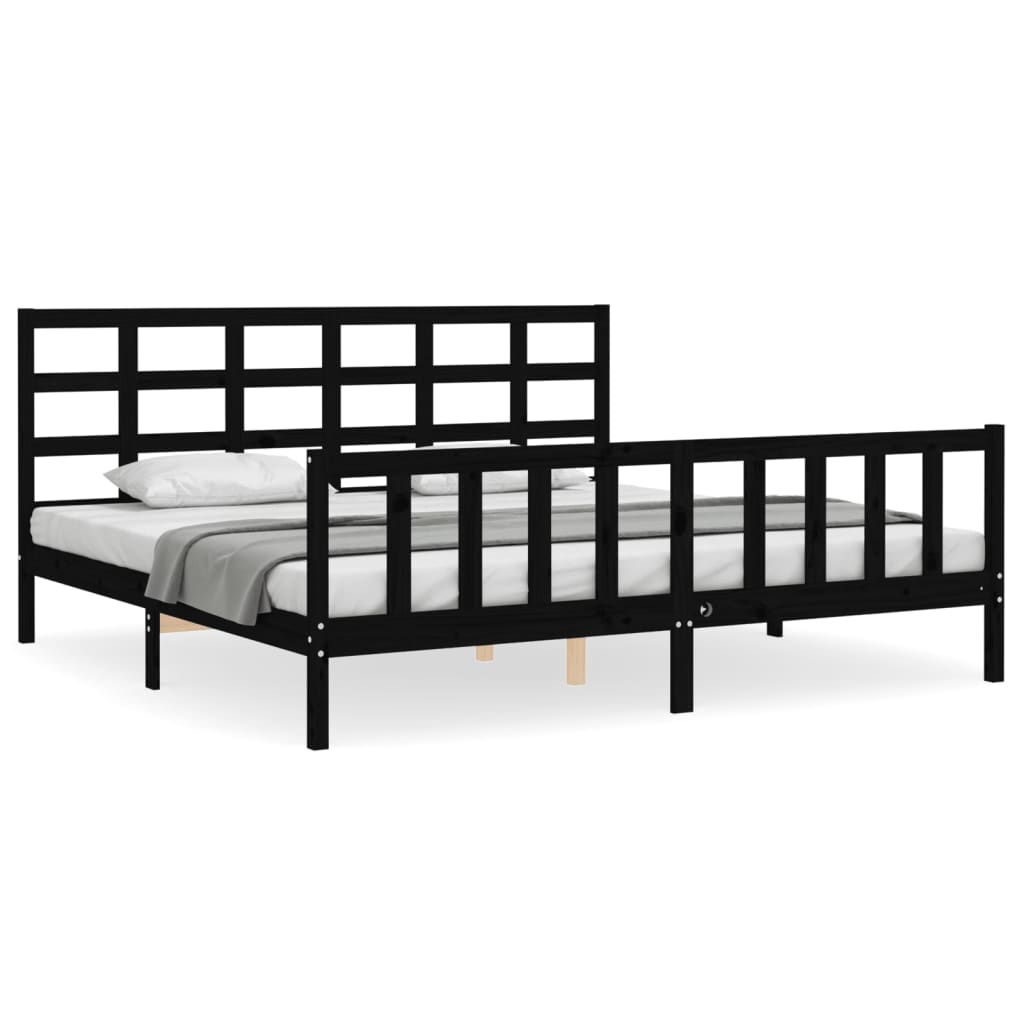 Cadre de lit sans matelas noir 200x200 cm bois massif de pin - XIOS