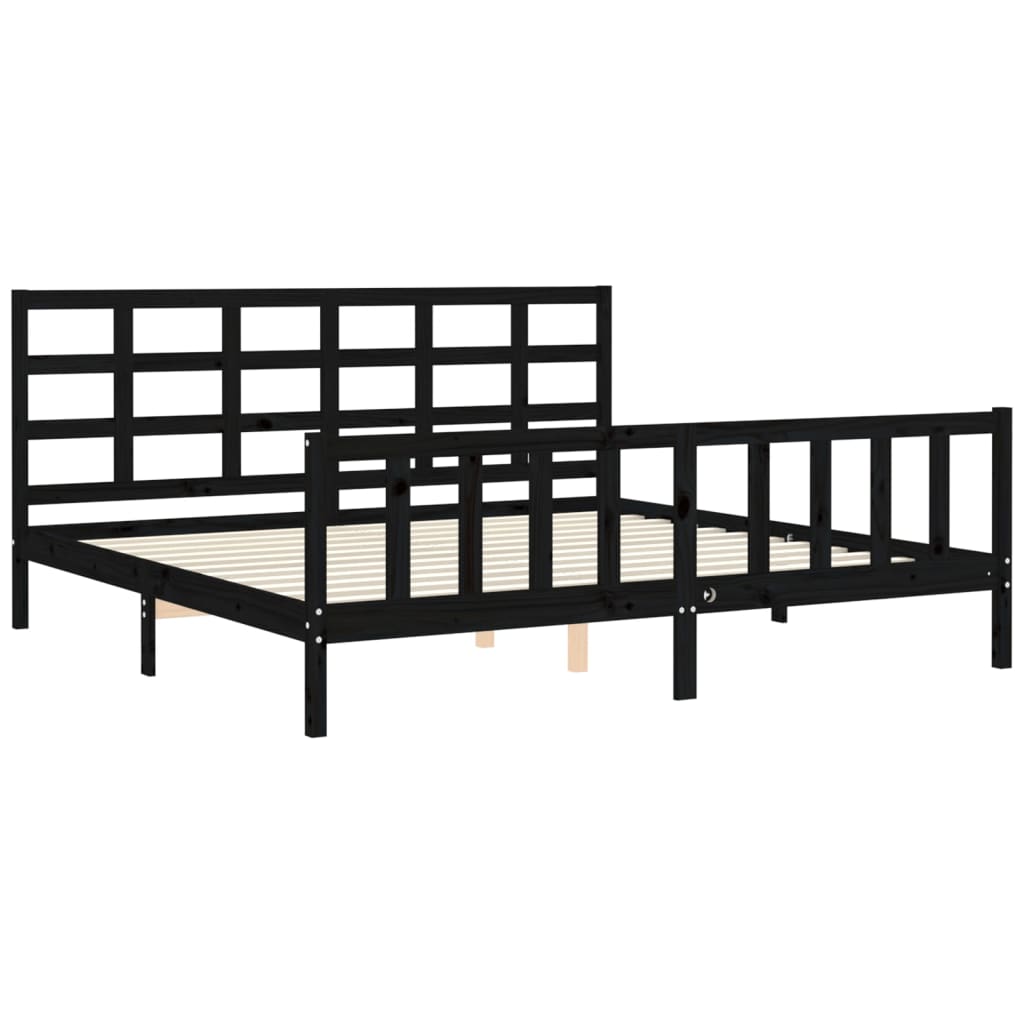 Cadre de lit sans matelas noir 200x200 cm bois massif de pin - XIOS