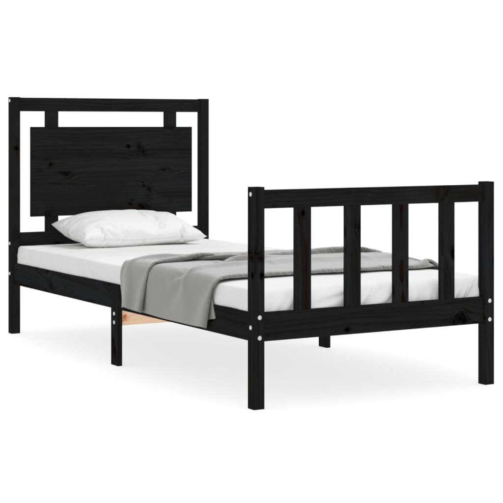 Cadre de lit sans matelas noir bois de pin massif - XIOS