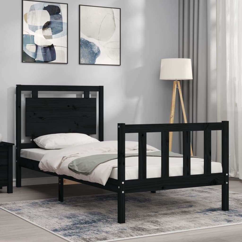 Cadre de lit sans matelas noir bois de pin massif - XIOS