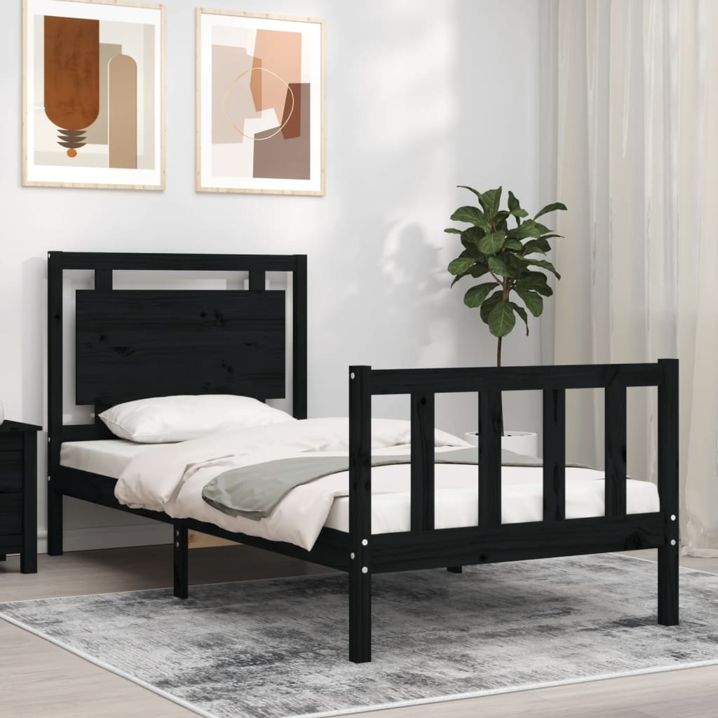 Cadre de lit sans matelas noir bois de pin massif - XIOS