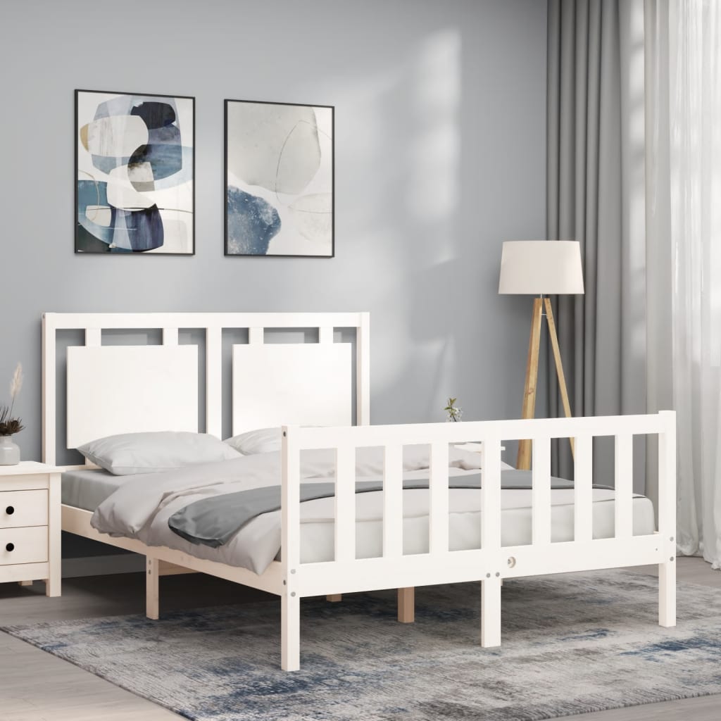 Cadre de lit sans matelas blanc bois de pin massif - XIOS